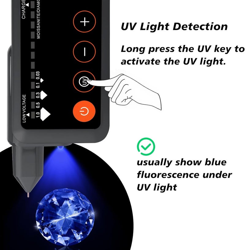 VALKYNOS Rechargeable Diamond Tester Pen with LCD Display & UV Light – Professional High Accuracy Gem & Jewelry Testing Tool for Diamonds, Easy-to-Use Electronic Selector for Novice and Expert - Image 3